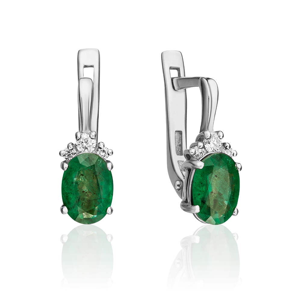 Серьги с английским замком из белого золота с изумрудом и бриллиантами 02-0270-00-106-1120-30
