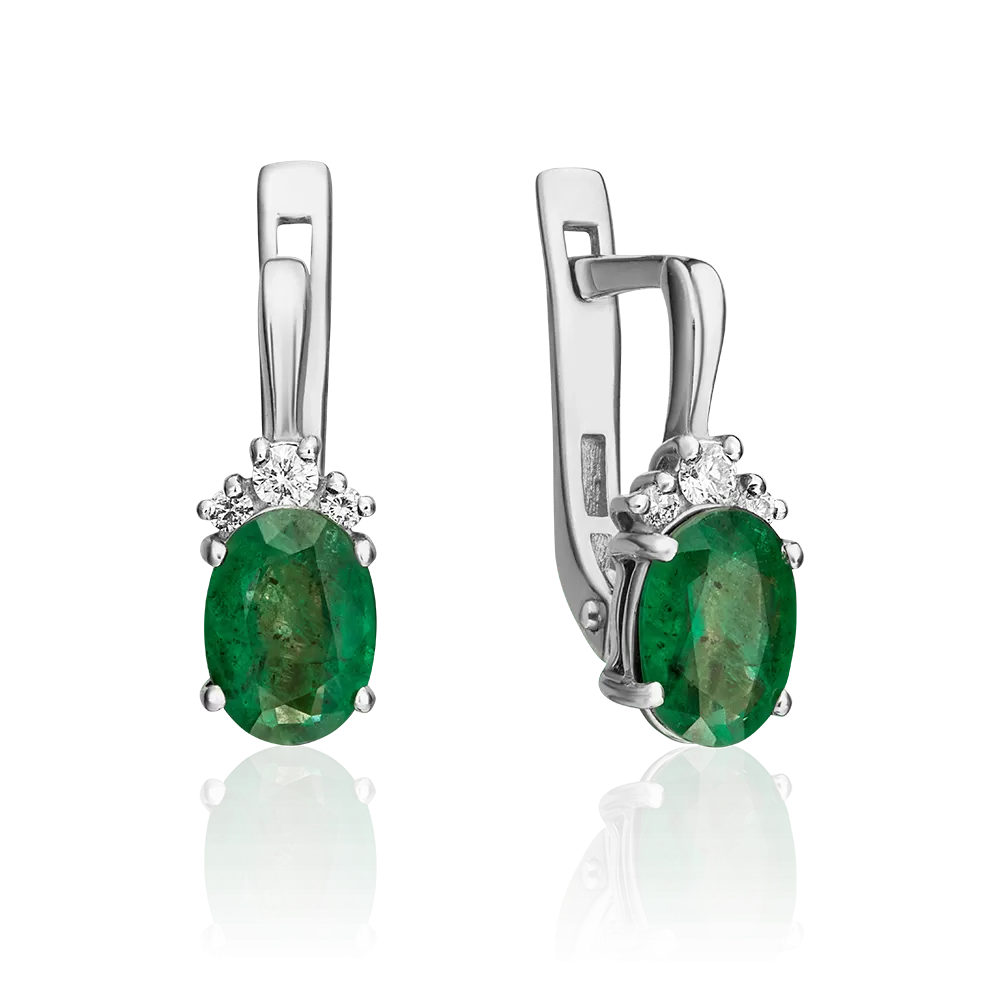 Серьги с английским замком из белого золота с изумрудом и бриллиантами 02-0270-00-106-1120-30