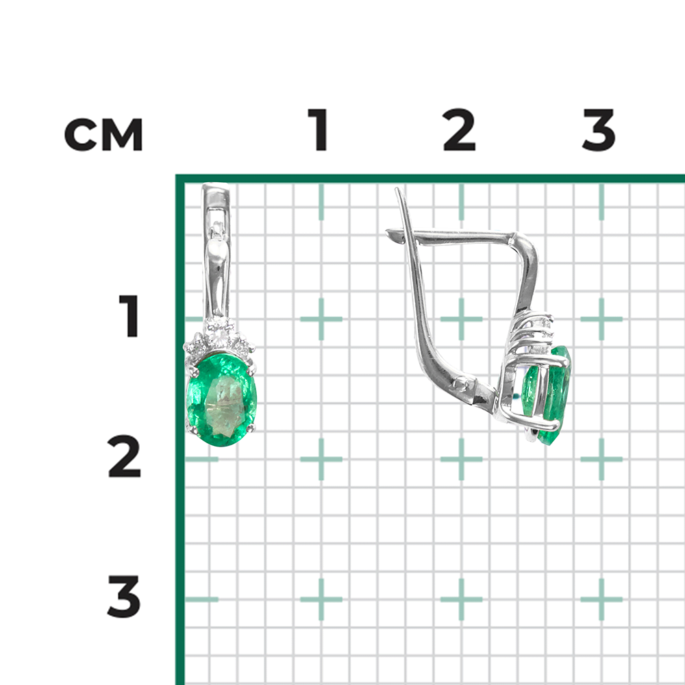 Серьги с английским замком из белого золота с изумрудом и бриллиантами 02-0270-00-106-1120-30