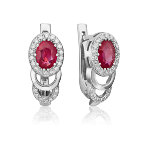 Серьги с английским замком из белого золота с рубином и бриллиантами 02-0137-00-107-1120-30