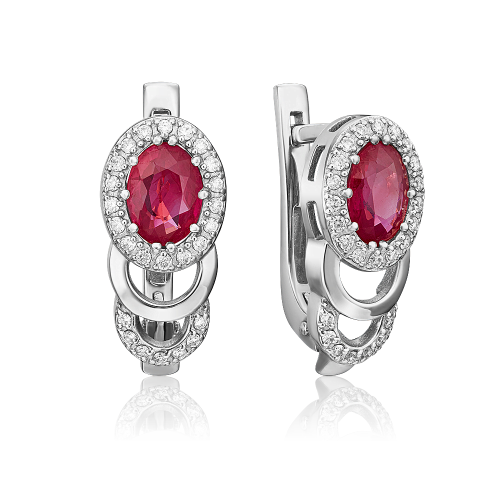 Серьги с английским замком из белого золота с рубином и бриллиантами 02-0137-00-107-1120-30