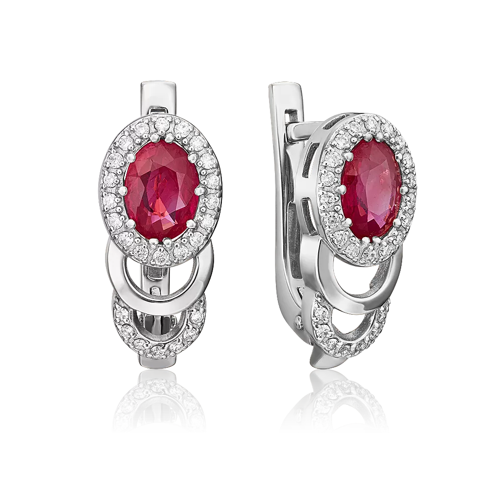 Серьги с английским замком из белого золота с рубином и бриллиантами 02-0137-00-107-1120-30