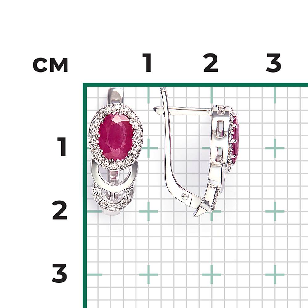 Серьги с английским замком из белого золота с рубином и бриллиантами 02-0137-00-107-1120-30