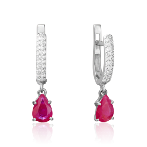 Серьги с английским замком из белого золота с рубином и бриллиантами