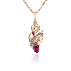 Подвеска «Розовый фламинго» из красного золота с гранатами и эмалью 03-3625-00-204-1110