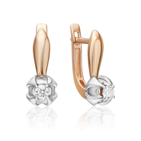 Серьги с английским замком из комбинированного золота с бриллиантом 02-5345-00-101-1111
