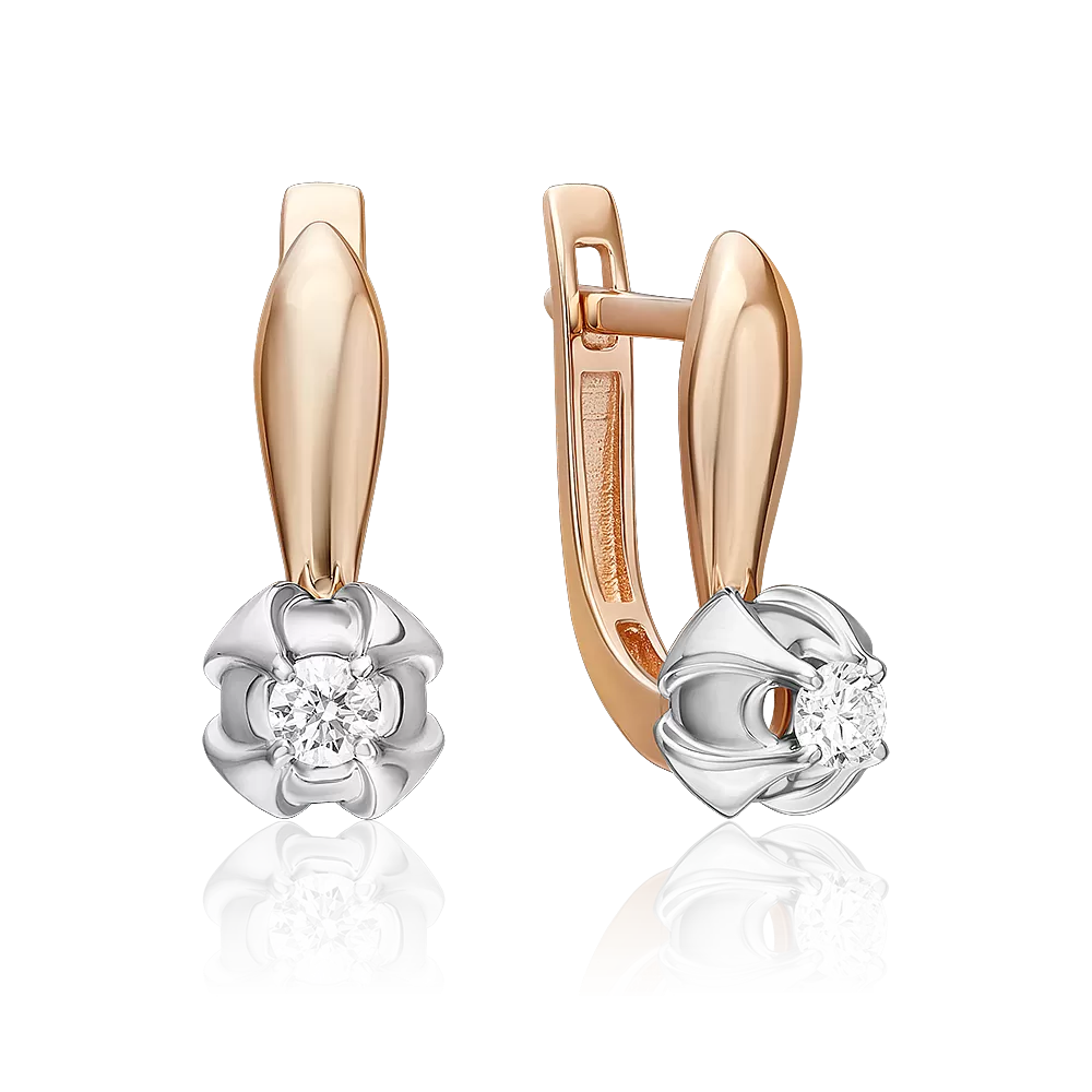 Серьги с английским замком из комбинированного золота с бриллиантом 02-5345-00-101-1111