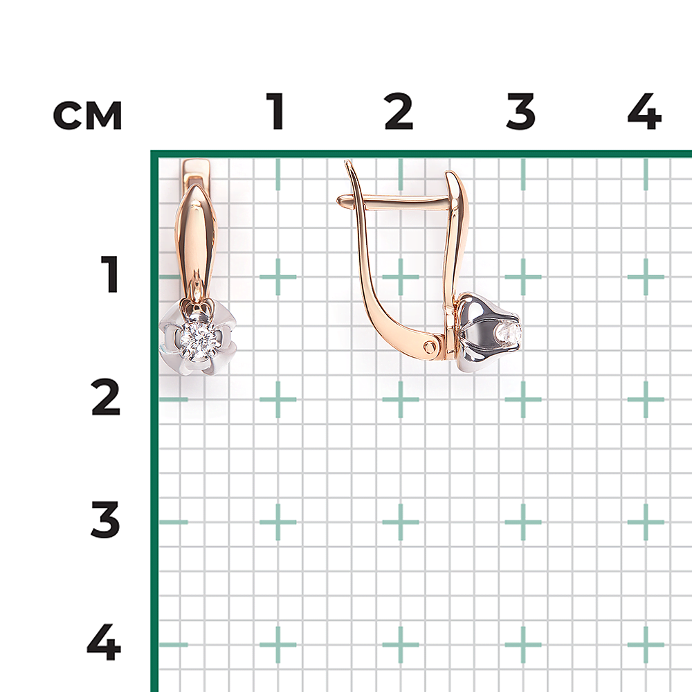 Серьги с английским замком из комбинированного золота с бриллиантом 02-5345-00-101-1111