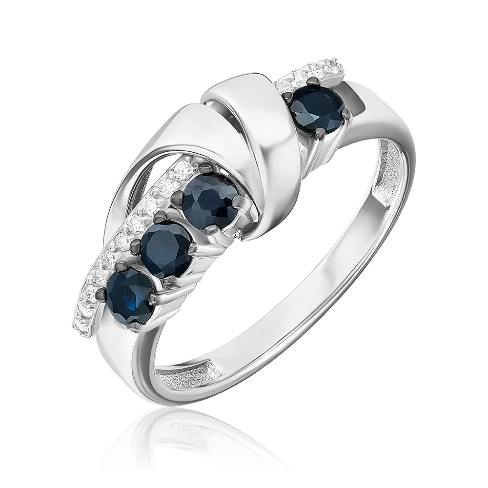 Кольцо из белого золота с сапфирами и бриллиантами 01-5755-00-105-1120