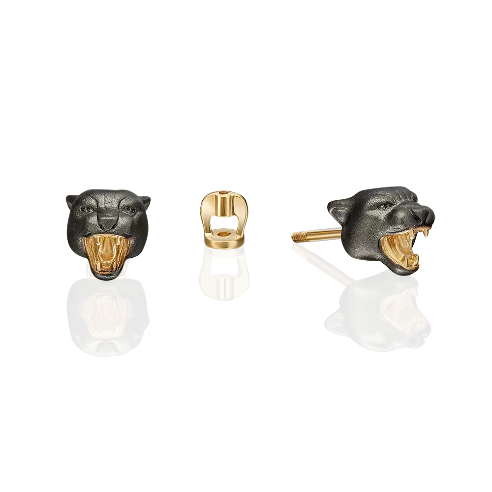 Серьги-пусеты «Чёрные пантеры» из лимонного золота 02-5298-00-000-1130