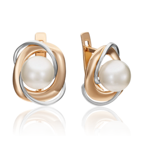 Серьги с английским замком из комбинированного золота с жемчугом культивированным 02-4498-00-301-1111-31