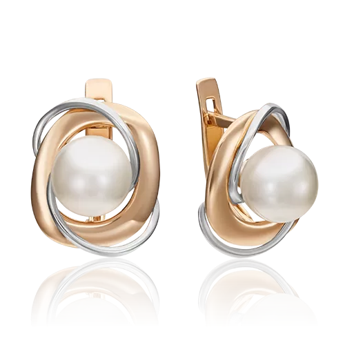 Серьги с английским замком из комбинированного золота с жемчугом культивированным 02-4498-00-301-1111-31