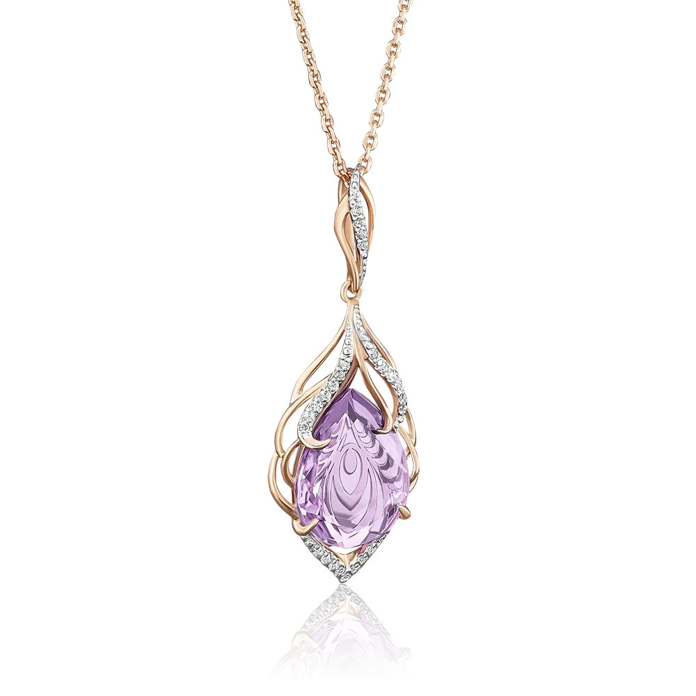 Подвеска «Перо Жар-птицы» из красного золота с аметистом и фианитами 03-2580-00-209-1110-46