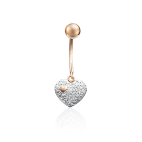 Пирсинг в пупок «Сердце» из красного золота с синтетическими вставками 06-3325-00-801-1110-55