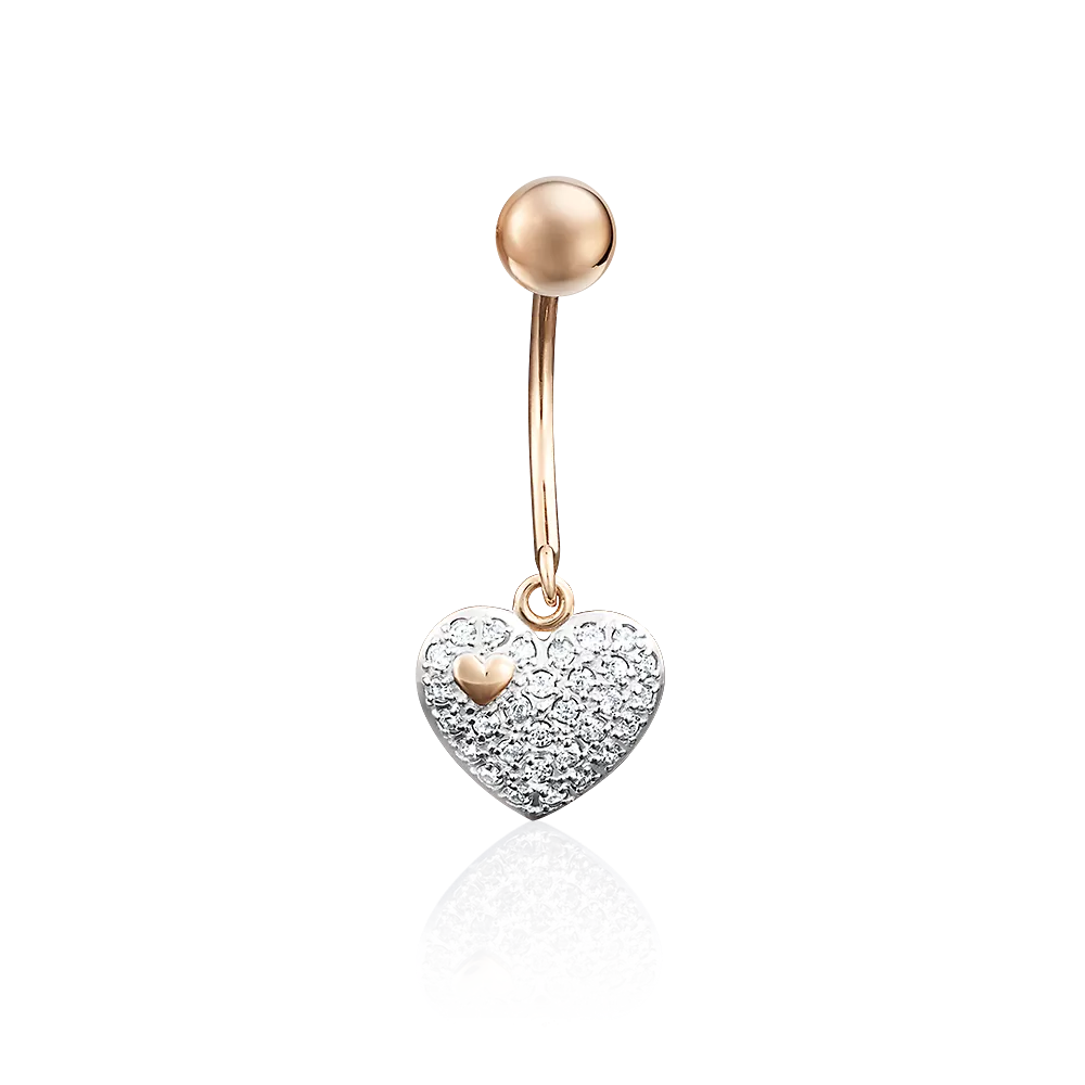 Пирсинг в пупок «Сердце» из красного золота с синтетическими вставками 06-3325-00-801-1110-55