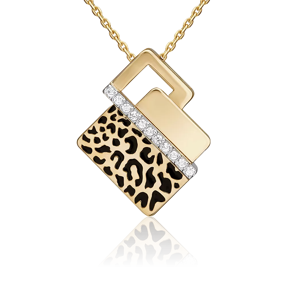 Подвеска с принтом «Леопард» из лимонного золота с фианитами и эмалью 03-3442-00-401-1130