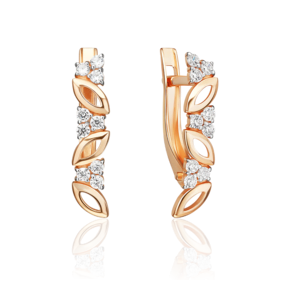 Серьги с английским замком из красного золота с фианитами 02-5581-00-401-1110