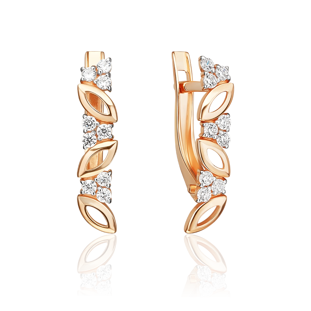 Серьги с английским замком из красного золота с фианитами 02-5581-00-401-1110