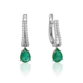 Серьги с английским замком из белого золота с изумрудом и бриллиантами 02-0892-00-106-1120-30