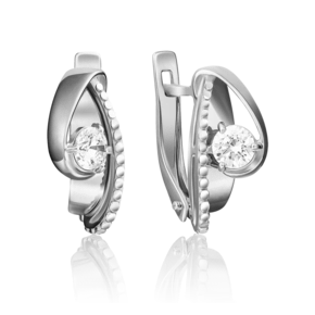 Серьги с английским замком из белого золота с фианитом 02-4203-00-501-1120-67