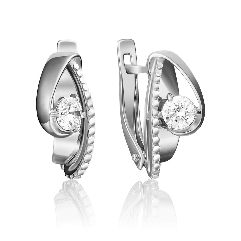 Серьги с английским замком из белого золота с фианитом 02-4203-00-501-1120-67