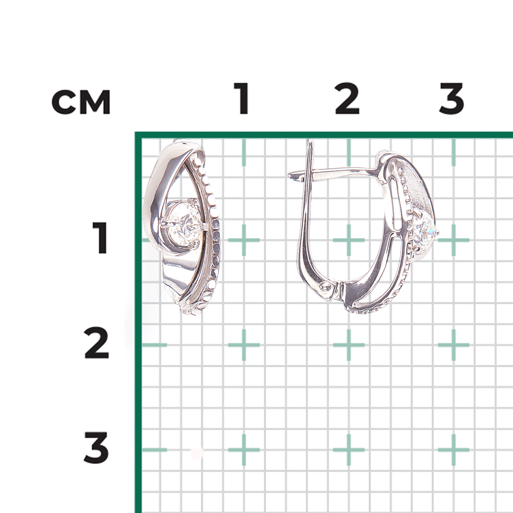 Серьги с английским замком из белого золота с фианитом 02-4203-00-501-1120-67