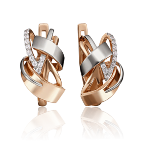 Серьги с английским замком из комбинированного золота с фианитами 02-4219-00-401-1111-65