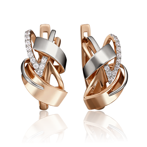 Серьги с английским замком из комбинированного золота с фианитами 02-4219-00-401-1111-65