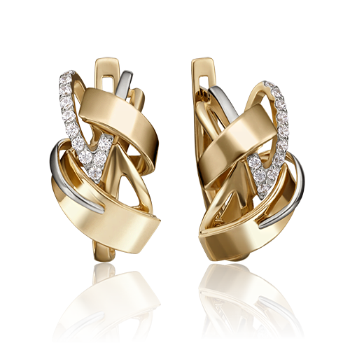 Серьги с английским замком из комбинированного золота с фианитами 02-4219-00-401-1121-65