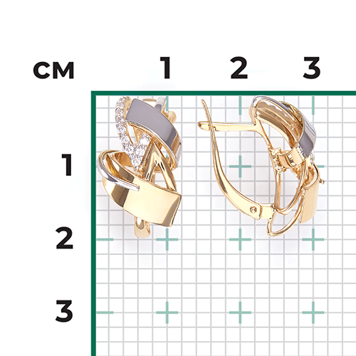 Серьги с английским замком из комбинированного золота с фианитами 02-4219-00-401-1121-65