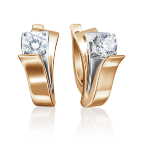 Серьги с английским замком из комбинированного золота с фианитом 02-4221-00-501-1111-67