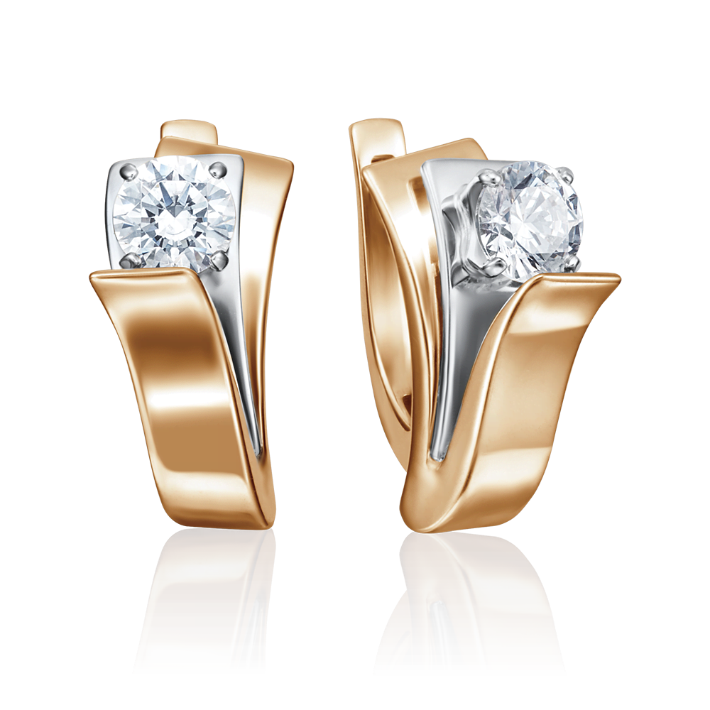 Серьги с английским замком из комбинированного золота с фианитом 02-4221-00-501-1111-67