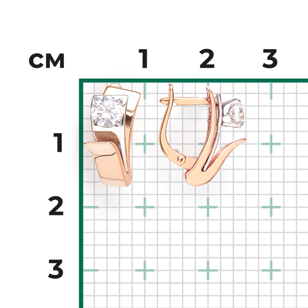 Серьги с английским замком из комбинированного золота с фианитом 02-4221-00-501-1111-67