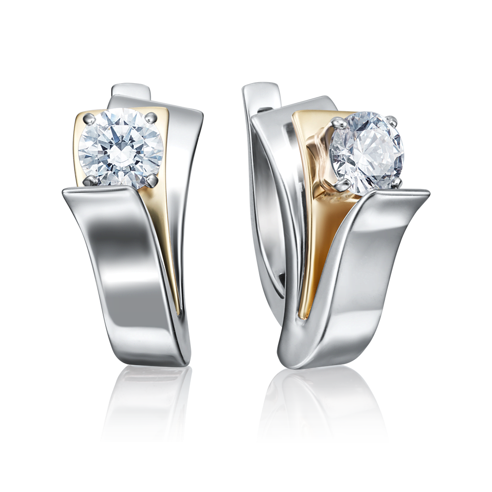 Серьги с английским замком из комбинированного золота с фианитом 02-4221-00-501-1121-67