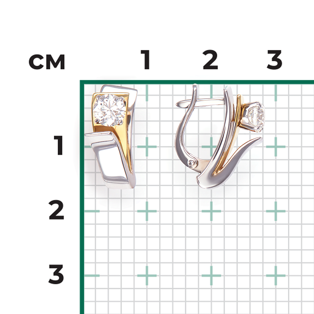 Серьги с английским замком из комбинированного золота с фианитом 02-4221-00-501-1121-67