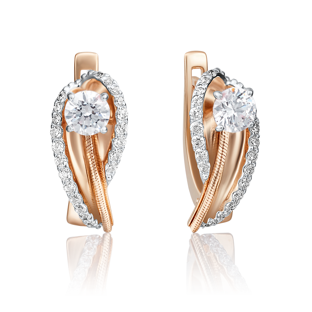 Серьги с английским замком из комбинированного золота с фианитами 02-4224-00-501-1111-67