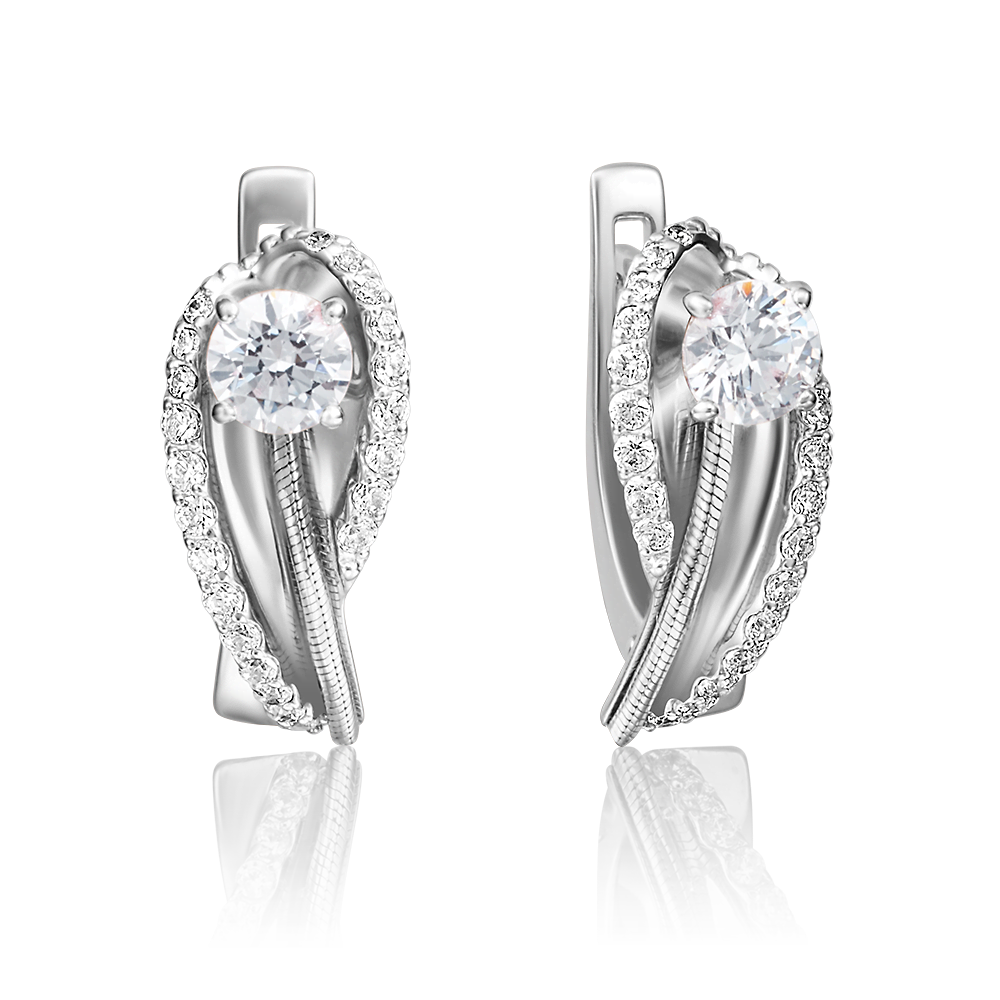Серьги с английским замком из белого золота с фианитами 02-4224-00-501-1120-67