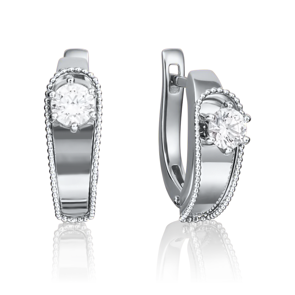 Серьги с английским замком из белого золота с фианитом 02-4231-00-501-1120-67