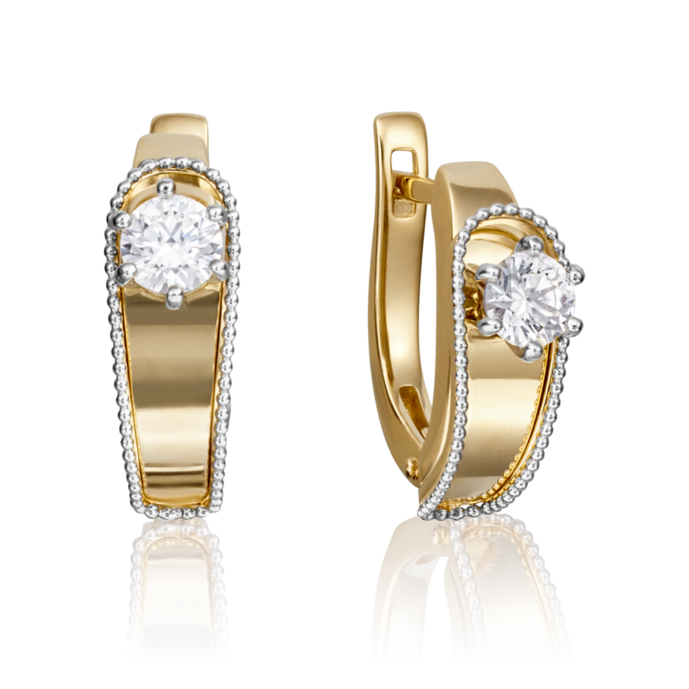 Серьги с английским замком из комбинированного золота с фианитом 02-4231-00-501-1121-67