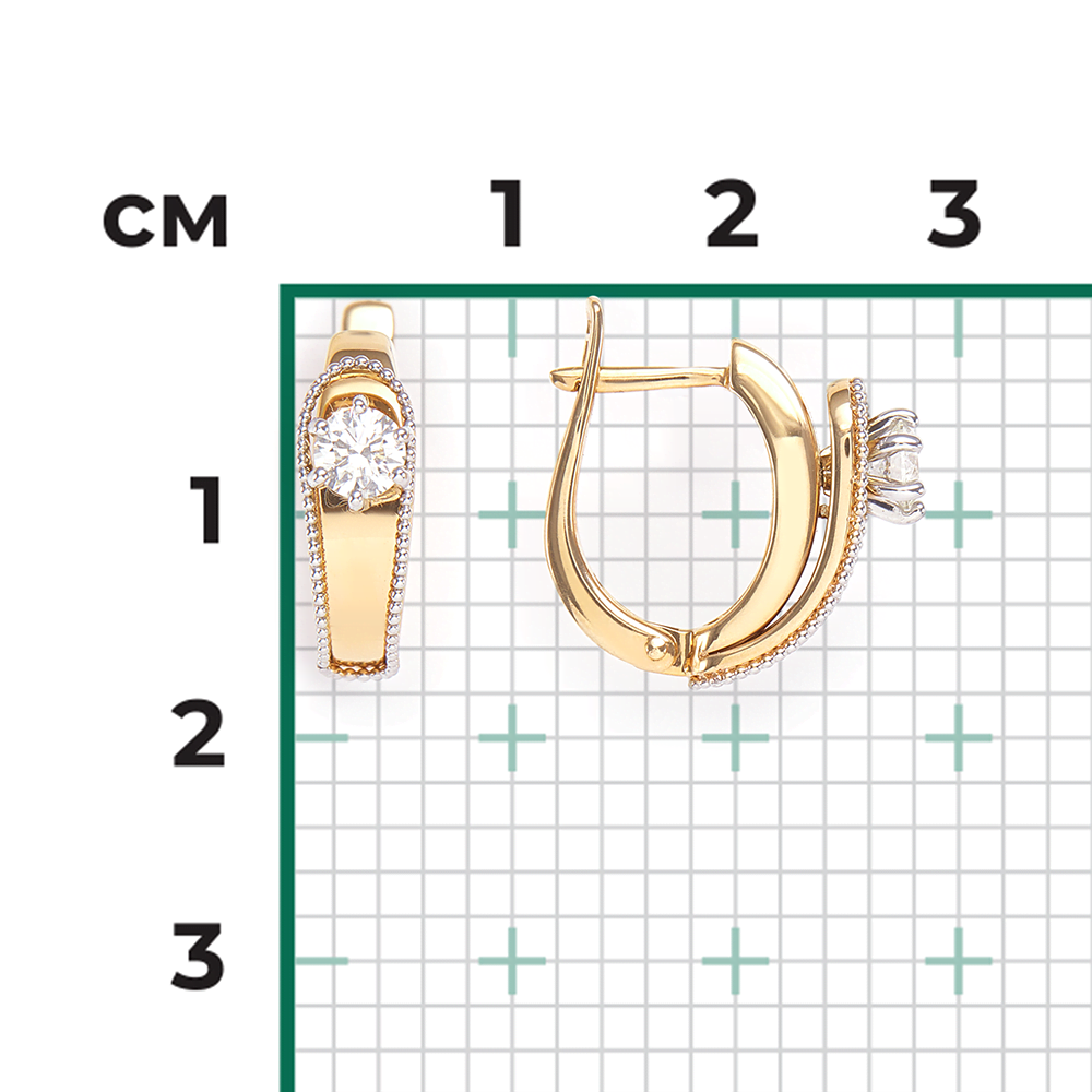 Серьги с английским замком из комбинированного золота с фианитом 02-4231-00-501-1121-67