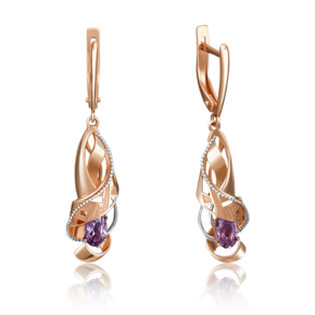 Серьги с английским замком из красного золота с аметистом 02-4236-00-203-1110-46