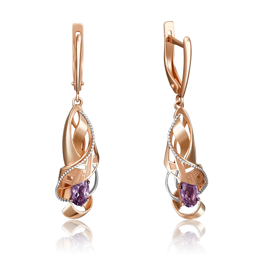 Серьги с английским замком из красного золота с аметистом 02-4236-00-203-1110-46