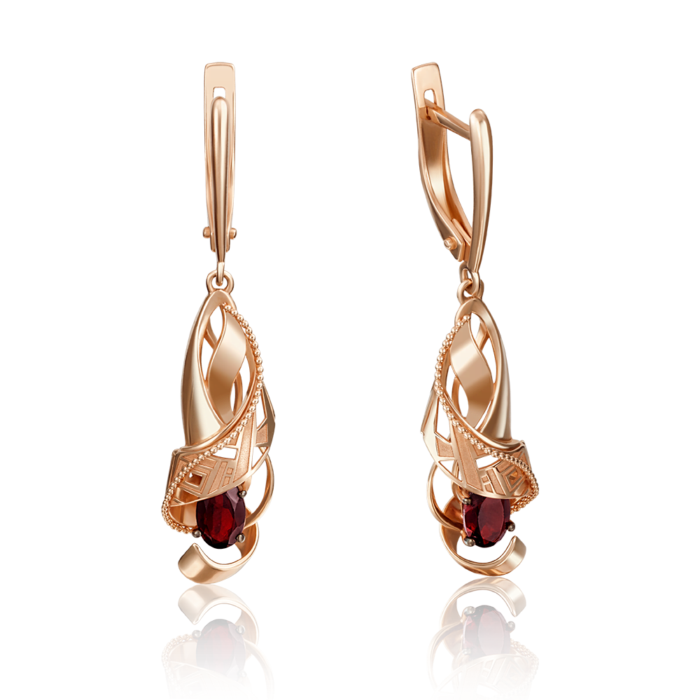 Серьги с английским замком из красного золота с гранатом 02-4236-00-204-1110-46