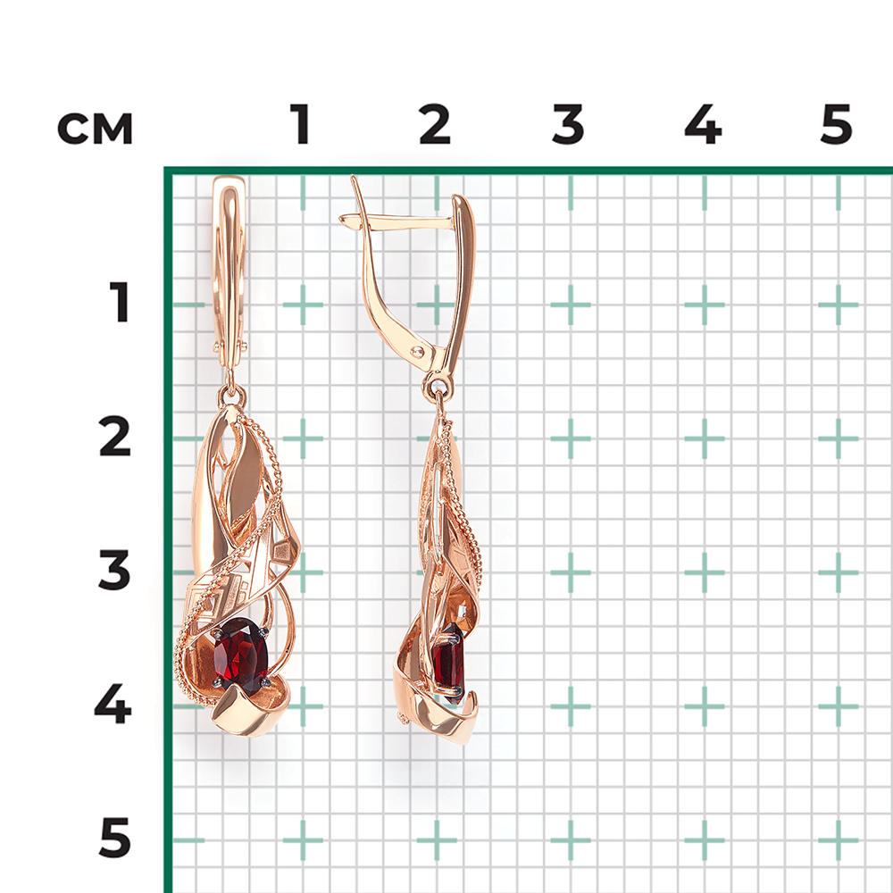Серьги с английским замком из красного золота с гранатом 02-4236-00-204-1110-46