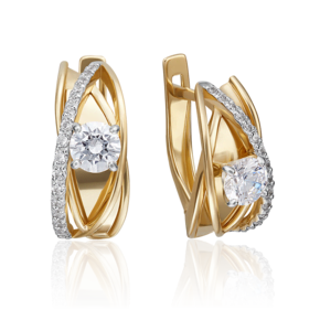 Серьги с английским замком из комбинированного золота с фианитами 02-4243-00-501-1121-67