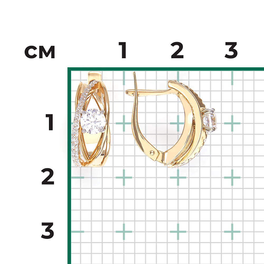 Серьги с английским замком из комбинированного золота с фианитами 02-4243-00-501-1121-67