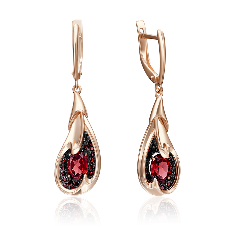 Серьги с английским замком из красного золота с гранатами 02-4180-00-204-1110-46