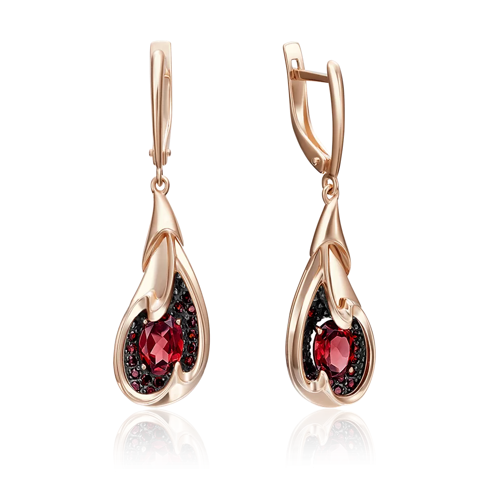 Серьги с английским замком из красного золота с гранатами 02-4180-00-204-1110-46