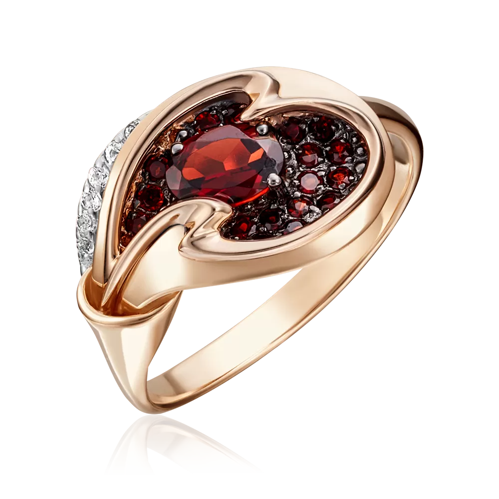 Кольцо из красного золота с гранатами и натуральными топазами white 01-5156-00-264-1110-46