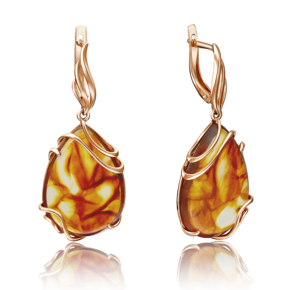 Серьги с английским замком из красного золота с янтарём 02-3658-00-271-1110-46